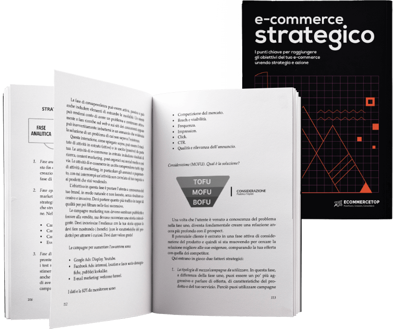 Il libro E-Commerce Strategico aperto su un capitolo dedicato al funnel
